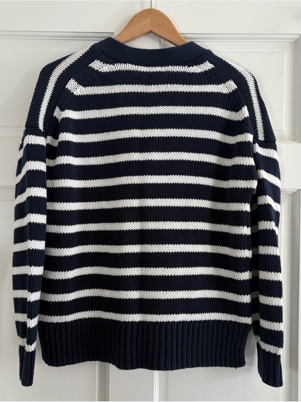 J. Crew Navy & White Striped V-Neck Cardigan - Picture 2 of 7